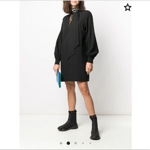 NWT Ganni black long sleeve scarf neck short dress